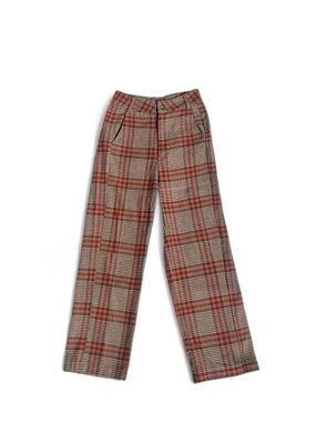 Vintage Plaid Trousers High Waist Academia Preppy Straight Leg Pants XS